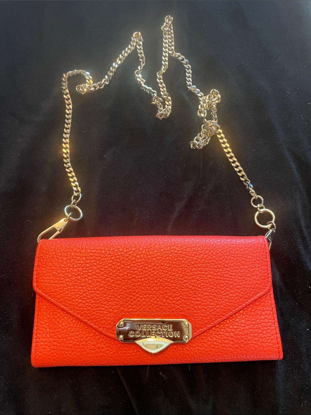 Versace Collection Red Leather Envelope Chain Wallet